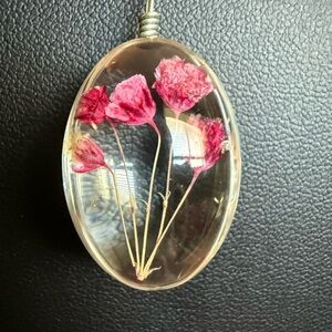 Elegant Pink Dried Flower Floral Pendant Necklace